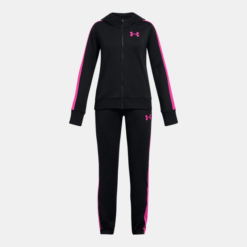 Girls' Under Armour Knit Hooded Tracksuit Black / Rebel Pink YLG (149 - 160 cm)